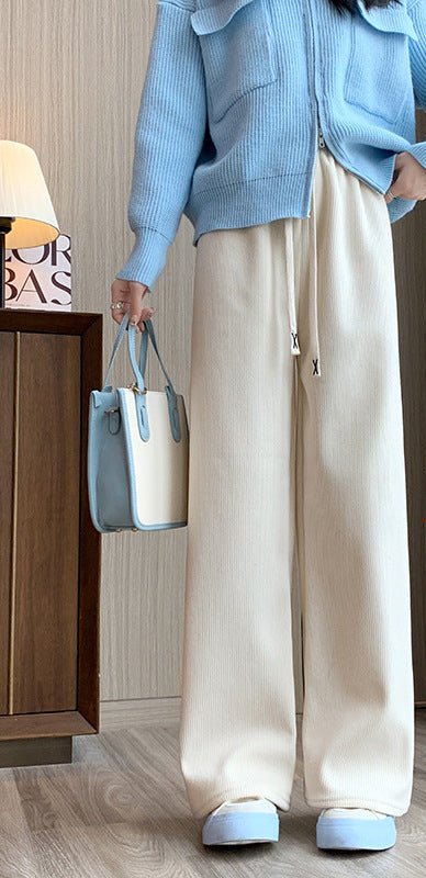 Women’s Fleece Corduroy Wide-Leg Pants – High-Waist Loose Straight Drape Trousers, Warm Winter Casual Floor-Mopping Pants - Image 6