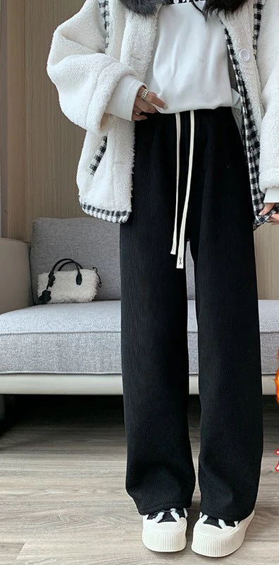 Women’s Fleece Corduroy Wide-Leg Pants – High-Waist Loose Straight Drape Trousers, Warm Winter Casual Floor-Mopping Pants - Image 7