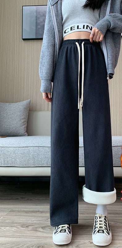 Women’s Fleece Corduroy Wide-Leg Pants – High-Waist Loose Straight Drape Trousers, Warm Winter Casual Floor-Mopping Pants - Image 8