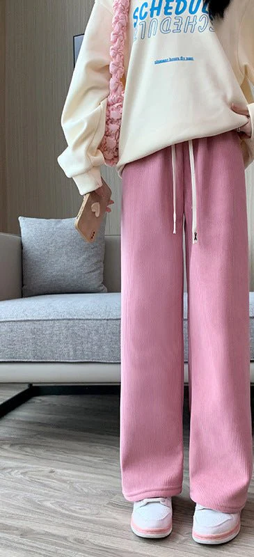 Women’s Fleece Corduroy Wide-Leg Pants – High-Waist Loose Straight Drape Trousers, Warm Winter Casual Floor-Mopping Pants - Image 9