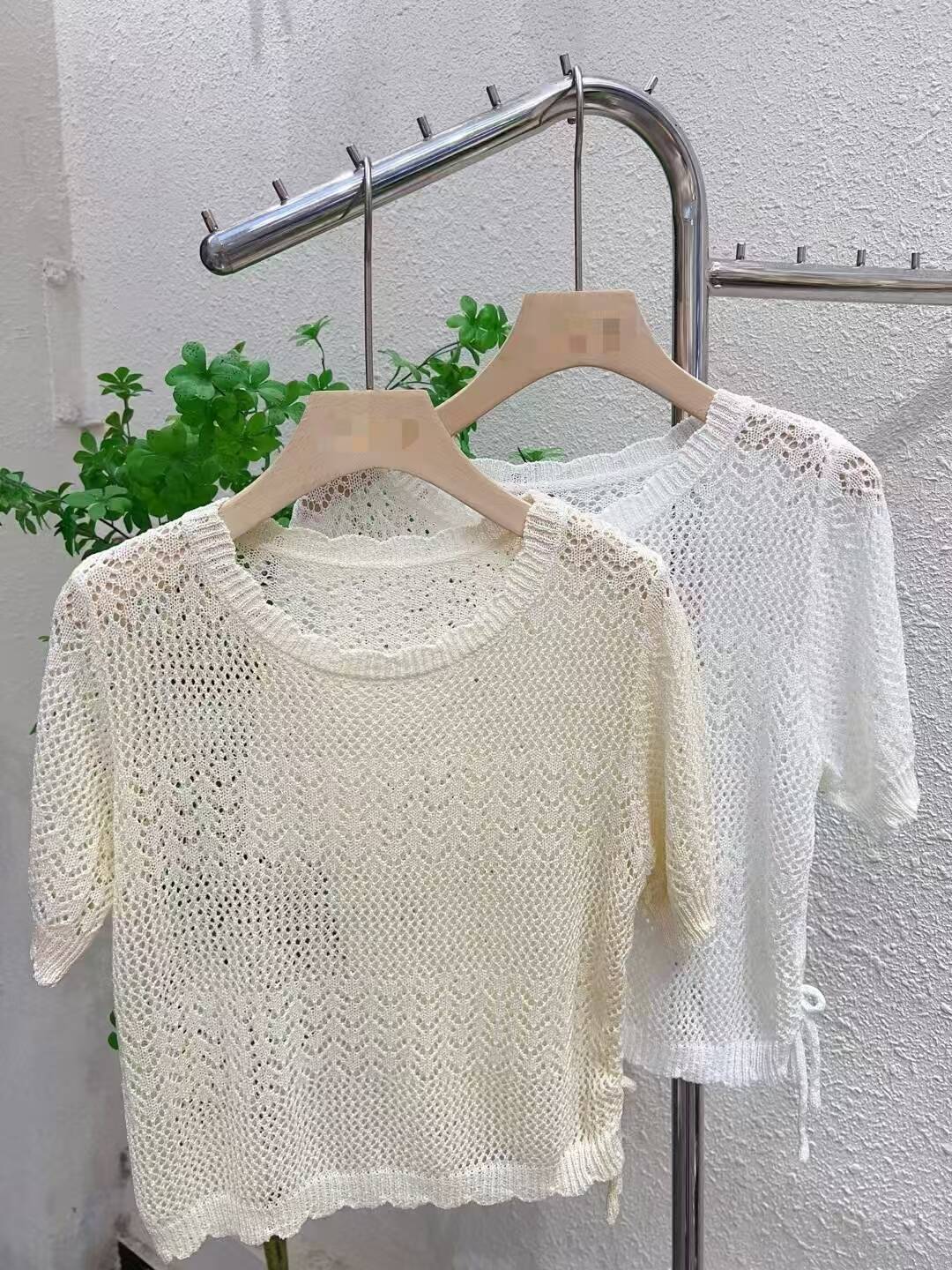 Women’s French Gentle Ice Silk Hollow-Out Blouse – Three-Quarter Sleeve Summer Top - Image 6