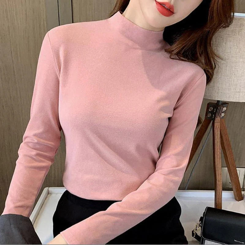 Women’s Half-Turtleneck Long Sleeve Base Shirt | Soft Stretch Pullover Top | Korean Casual Style FD - Image 2