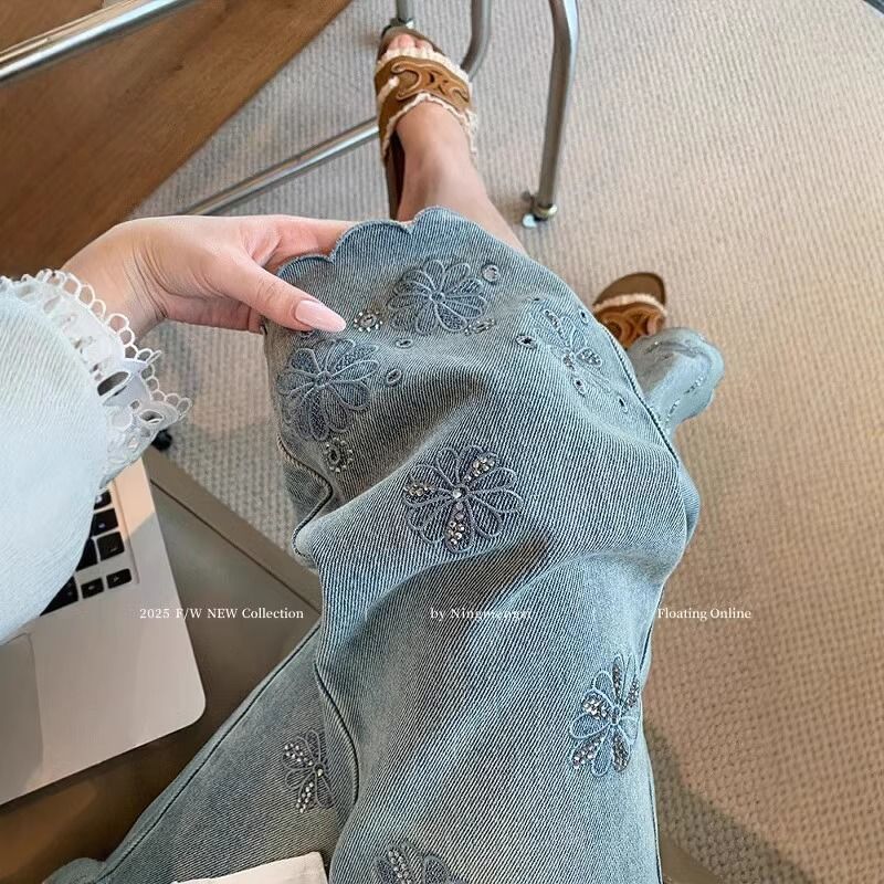 Women’s High-Waist Blue Denim Jeans – Embroidered Straight-Leg Nine-Point Pants | Spring 2025 Royal Sister Style | Micro Stretch Cotton Denim  FD - Image 6