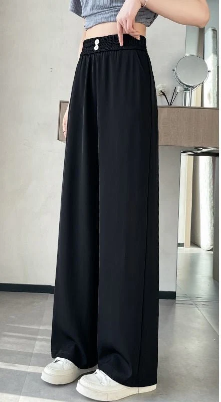 Women’s High-Waist Ice Silk Wide-Leg Pants | Pleated Urban Style Commuter Trousers - Image 3