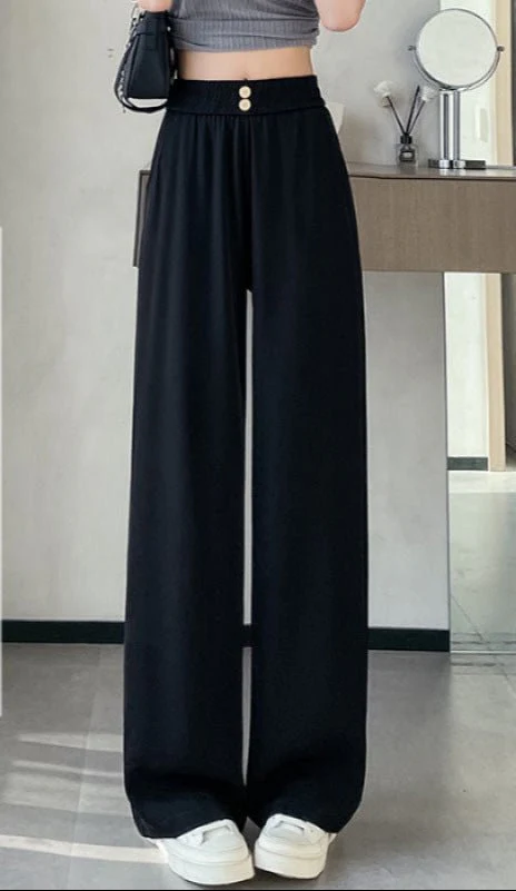 Women’s High-Waist Ice Silk Wide-Leg Pants | Pleated Urban Style Commuter Trousers - Image 5