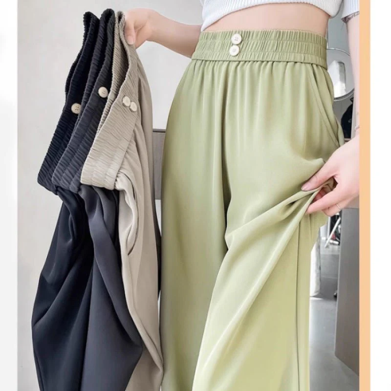Women’s High-Waist Ice Silk Wide-Leg Pants | Pleated Urban Style Commuter Trousers  FD - Image 6