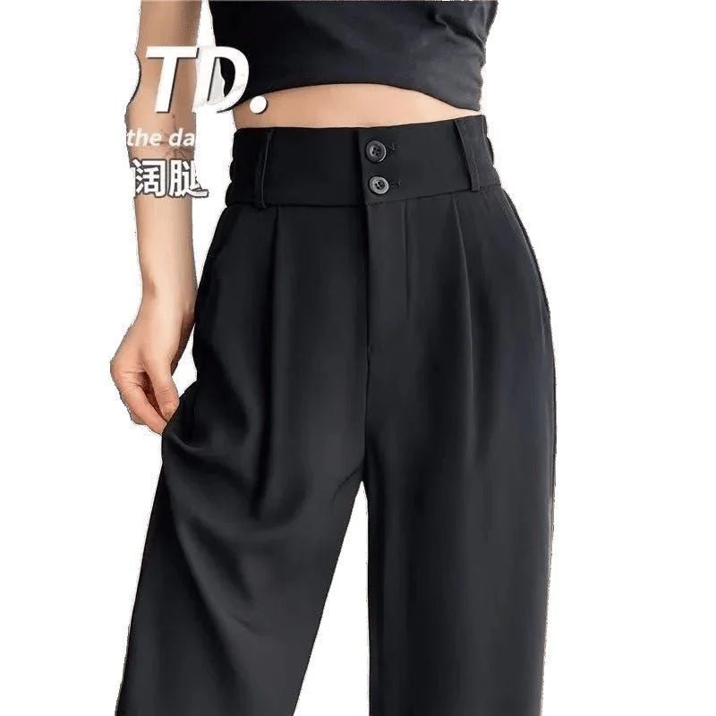 Women’s High-Waist Nine-Point Straight Pants – Sweet & Fresh Street Hipster Style | Summer 2025 Button Accent - Image 5