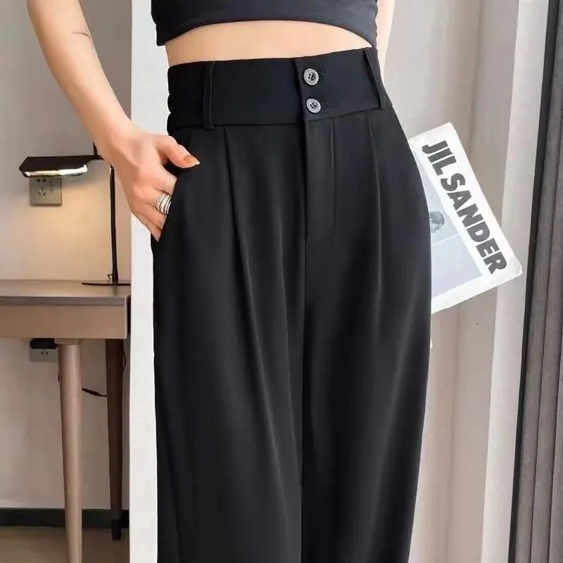 Women’s High-Waist Nine-Point Straight Pants – Sweet & Fresh Street Hipster Style | Summer 2025 Button Accent - Image 6