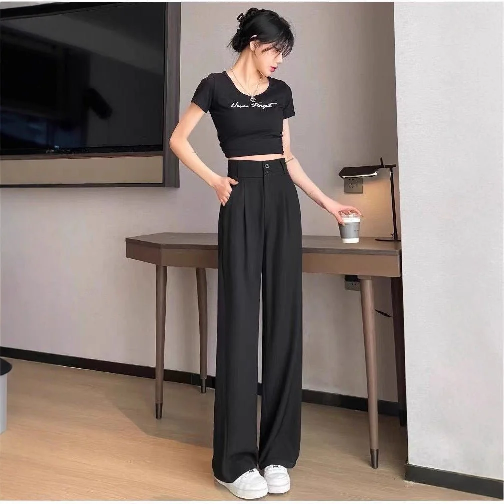 Women’s High-Waist Nine-Point Straight Pants – Sweet & Fresh Street Hipster Style | Summer 2025 Button Accent (FD) - Image 4