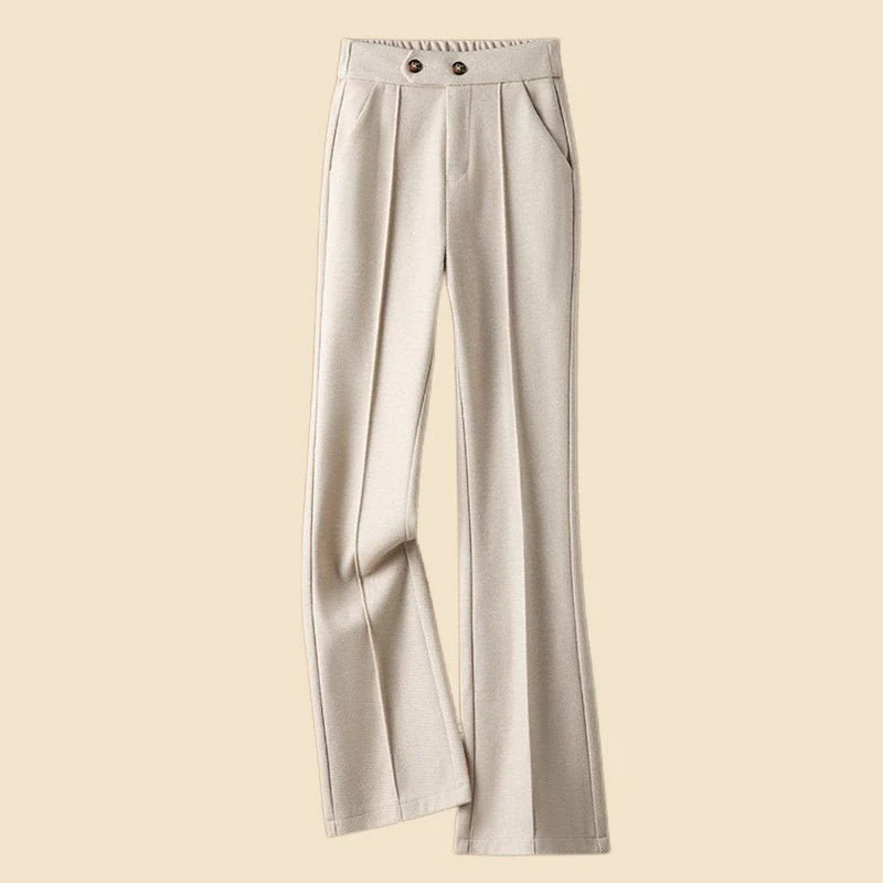 Women’s High-Waist Woolen Casual Pants – Thick Winter Micro-Pull Pants, Temperament Commuter Style