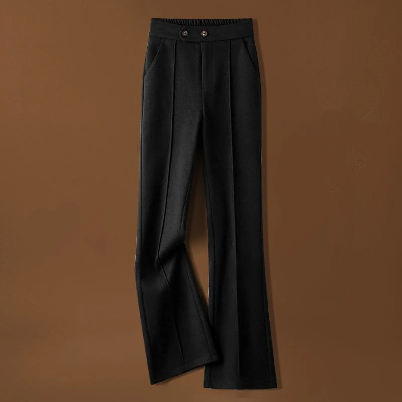 Women’s High-Waist Woolen Casual Pants – Thick Winter Micro-Pull Pants, Temperament Commuter Style FD - Image 2