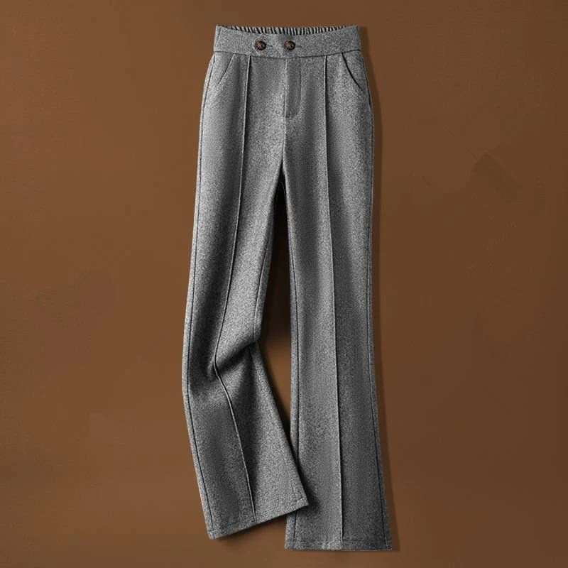Women’s High-Waist Woolen Casual Pants – Thick Winter Micro-Pull Pants, Temperament Commuter Style FD - Image 3