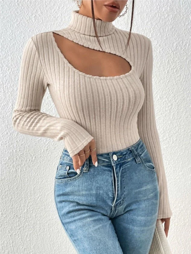 Women’s Hollow Slim-Fit Turtleneck Hoodie | Street Fashionista Style - Image 13