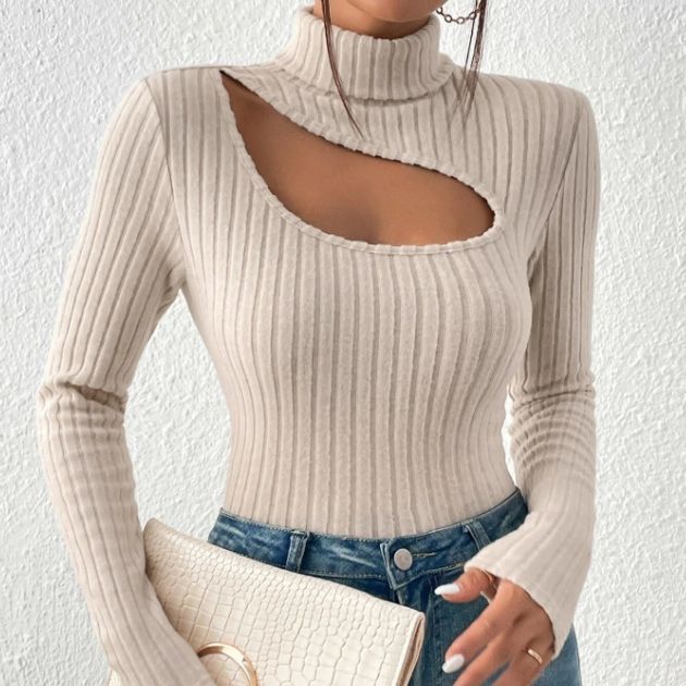 Women’s Hollow Slim-Fit Turtleneck Hoodie | Street Fashionista Style - Image 2