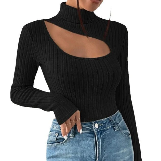 Women’s Hollow Slim-Fit Turtleneck Hoodie | Street Fashionista Style - Image 3