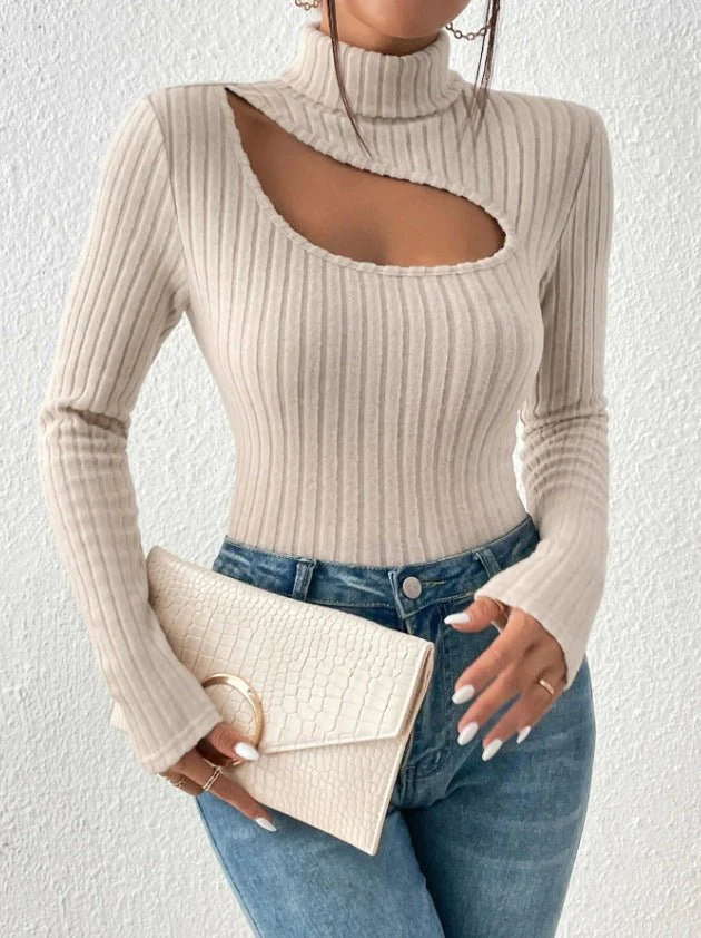 Women’s Hollow Slim-Fit Turtleneck Hoodie | Street Fashionista Style - Image 5