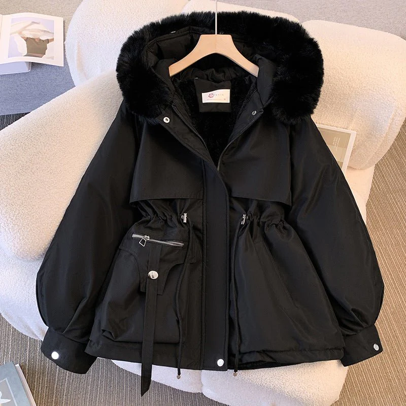 Women’s Hooded Cotton Coat with Faux Fur Collar – Slim Fit Winter Jacket | Medium-Long Japanese & Korean Casual Style FD - Image 2