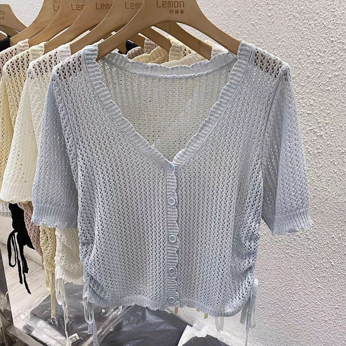 Women’s Ice Silk Drawstring Short Cardigan – Three-Quarter Sleeve Summer Top - Image 3