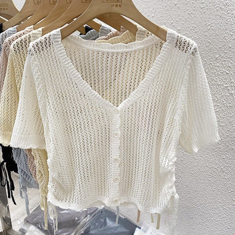 Women’s Ice Silk Drawstring Short Cardigan – Three-Quarter Sleeve Summer Top - Image 7