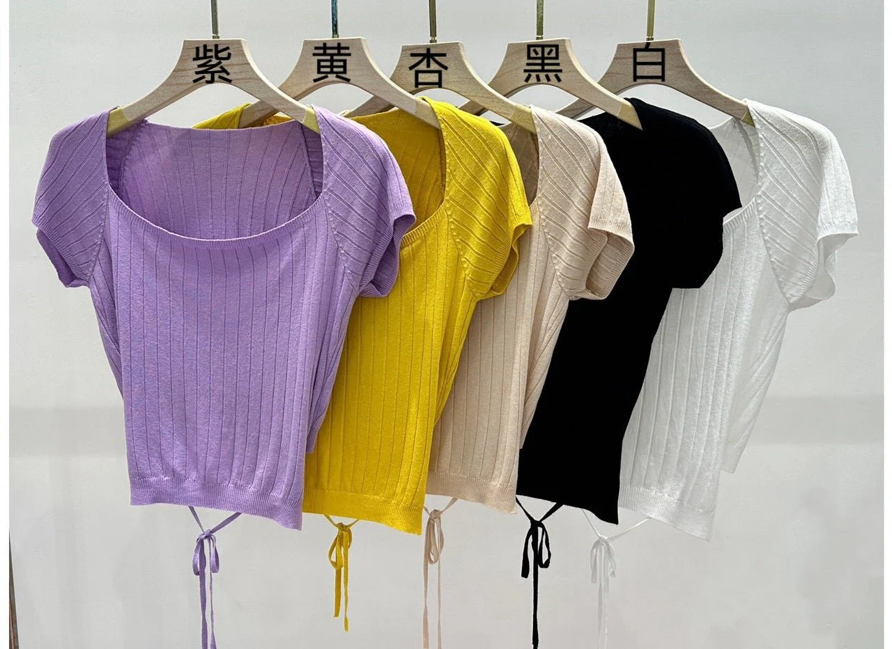 Women’s Ice Silk Square Neck Short T-Shirt – Slim Fit Summer Knitted Top - Image 7
