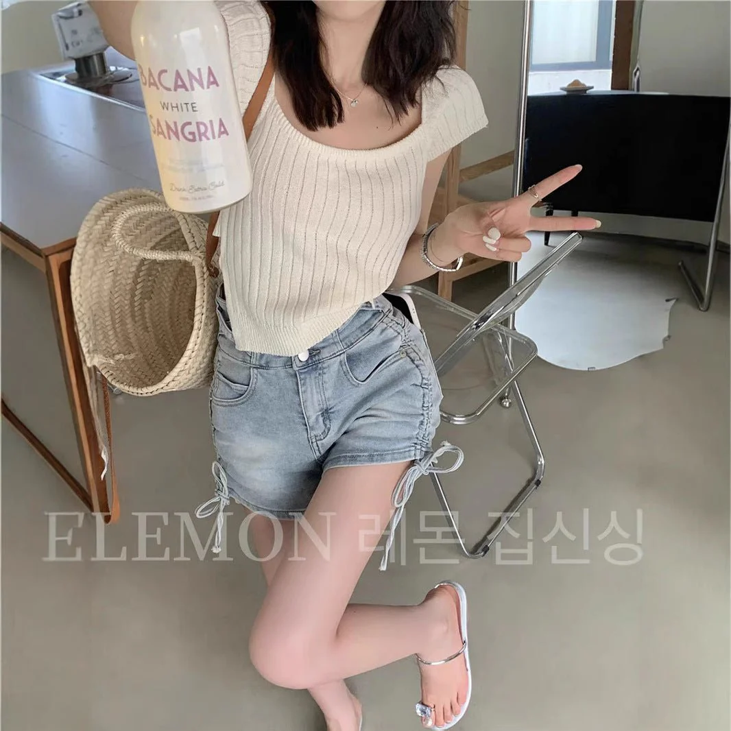 Women’s Ice Silk Square Neck Short T-Shirt – Slim Fit Summer Knitted Top FD - Image 5