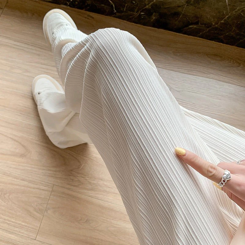 Women’s Ice Silk Wide-Leg Pants – High-Waist Loose Straight Chiffon Trousers, Thin Draped Floor-Mopping Casual Spring Autumn Pants