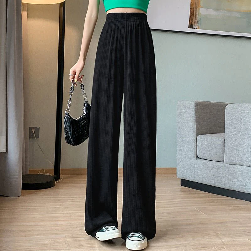 Women’s Ice Silk Wide-Leg Pants – High-Waist Loose Straight Chiffon Trousers, Thin Draped Floor-Mopping Casual Spring Autumn Pants - Image 2