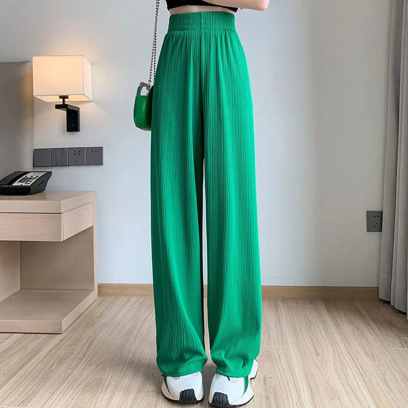 Women’s Ice Silk Wide-Leg Pants – High-Waist Loose Straight Chiffon Trousers, Thin Draped Floor-Mopping Casual Spring Autumn Pants - Image 8