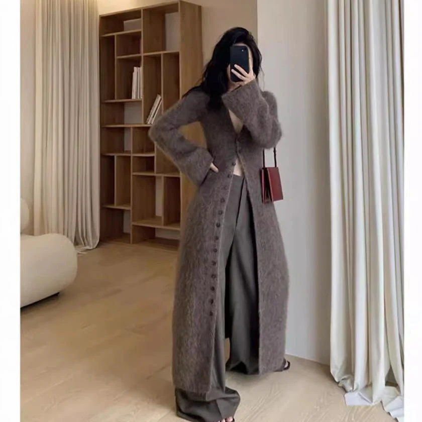 Women’s Long Wool Blend V-Neck Cardigan | Urban Commuter Style Knitwear Coat - Image 2
