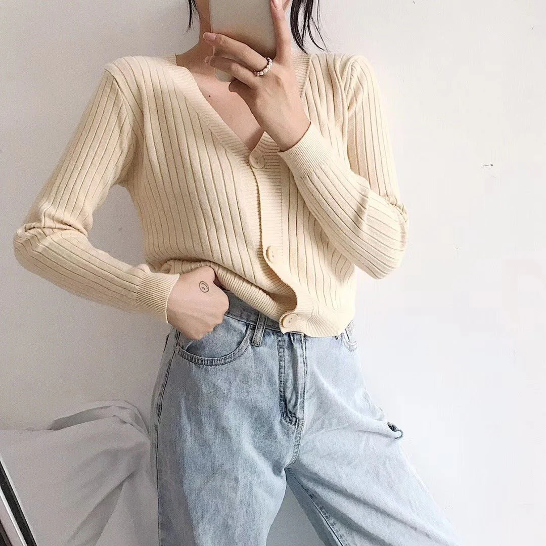 Women’s Loose-Fit V-Neck Cardigan Sweater – Elegant Commuter Style, Spring 2023 FD - Image 11