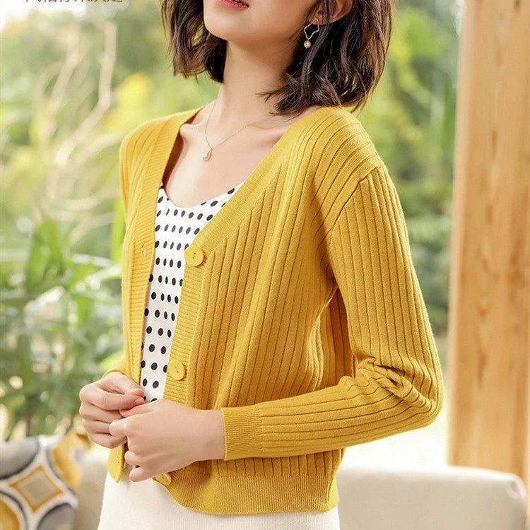Women’s Loose-Fit V-Neck Cardigan Sweater – Elegant Commuter Style, Spring 2023 FD - Image 7