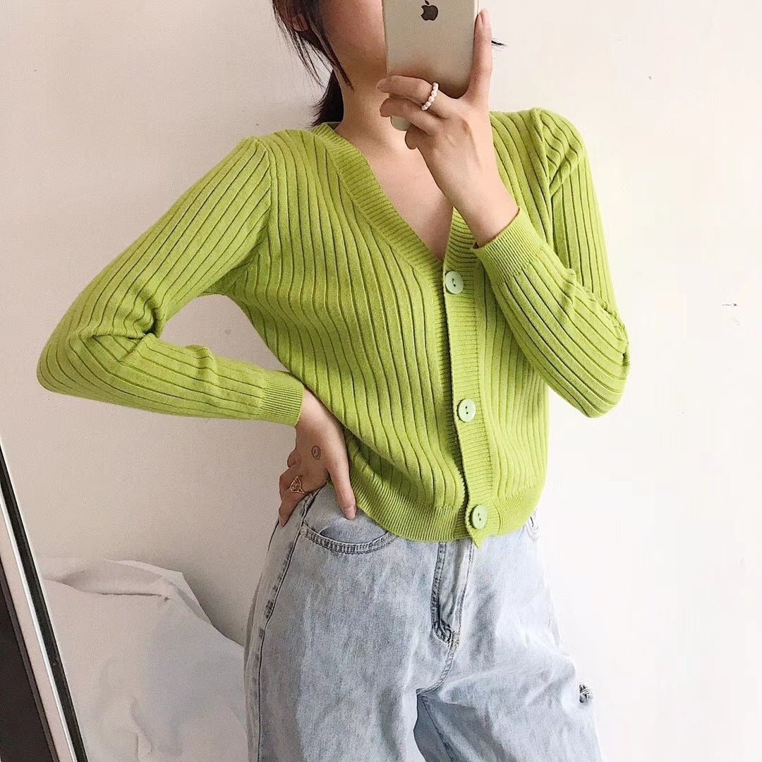 Women’s Loose-Fit V-Neck Cardigan Sweater – Elegant Commuter Style, Spring 2023 FD - Image 9