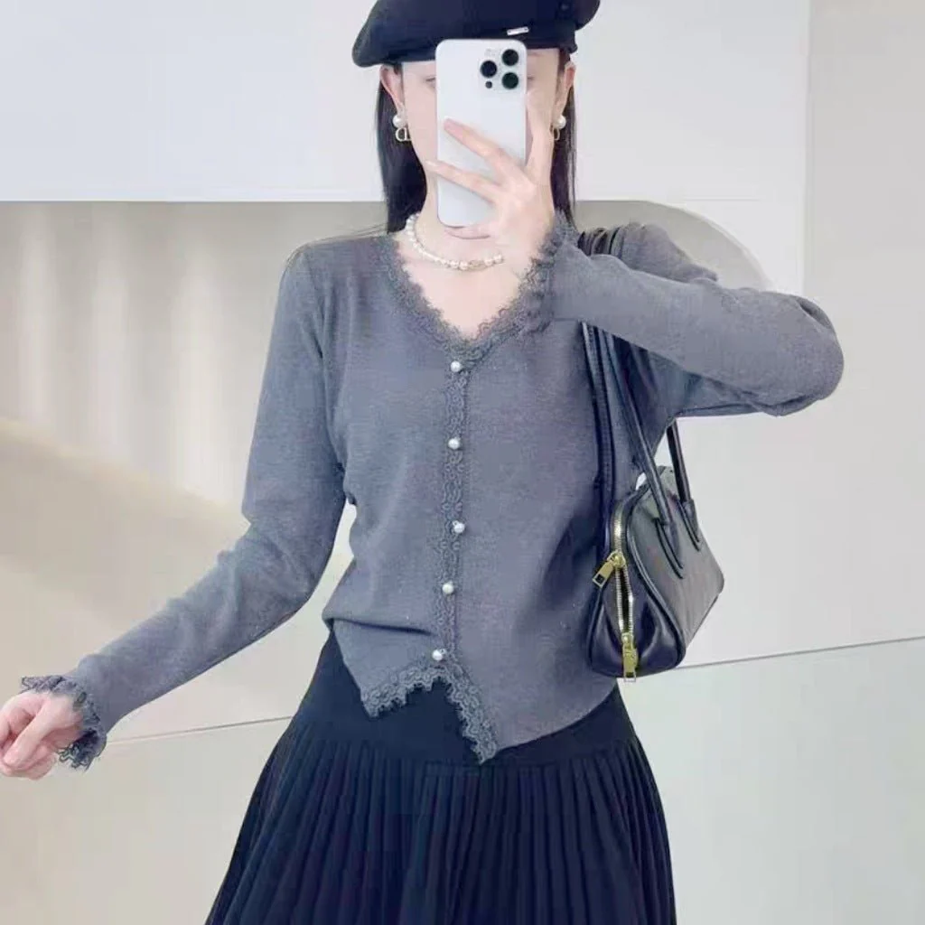 Women’s Pearl-Button Cardigan Sweater – V-Neck Long Sleeve, Japanese & Korean Casual, Autumn 2025 - Image 9