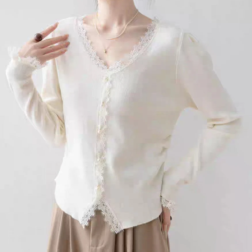 Women’s Pearl-Button Cardigan Sweater – V-Neck Long Sleeve, Japanese & Korean Casual, Autumn 2025 FD
