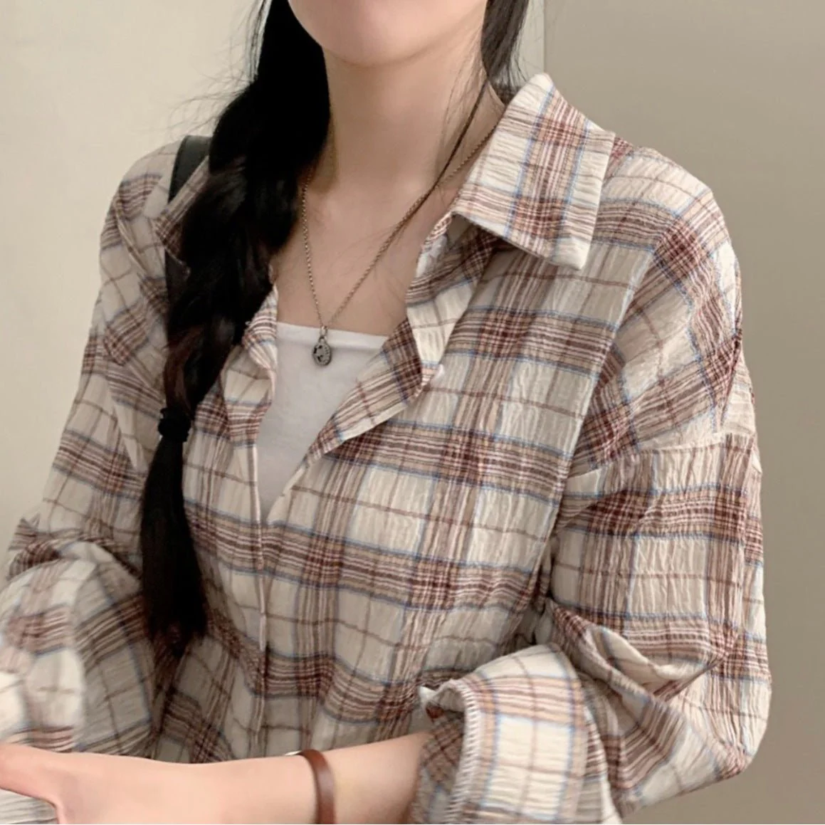Women’s Plaid Button-Up Shirt – Long Sleeve Polo Collar Blouse | Elegant Urban Commuter Style - Image 2