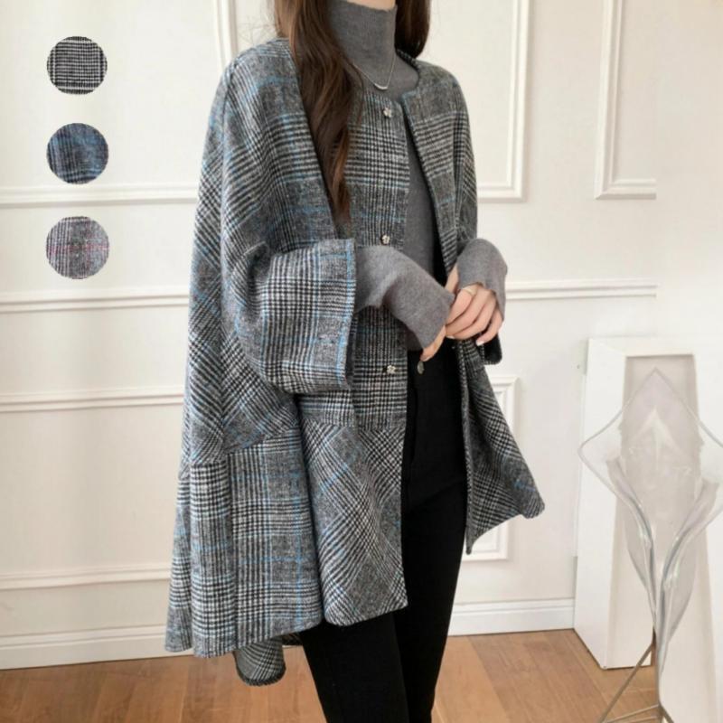 Women’s Plaid Wool Jacket – Long Thick Winter Coat | Elegant Commuter Style Outerwear (FD) - Image 3