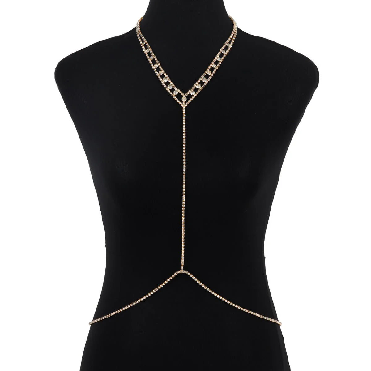 Women’s Rhinestone Body Chain Geometric Chest Jewelry – Gold & Silver Electroplated Crystal Body Necklace FD - Image 3