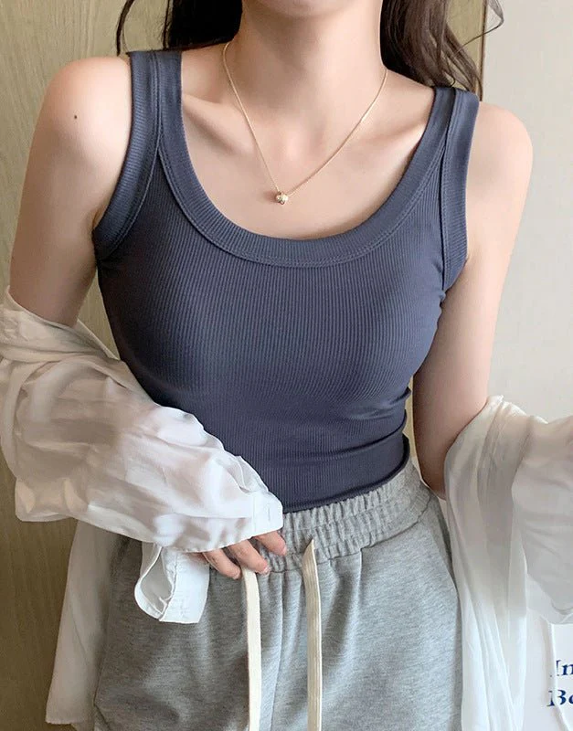 Women’s Ribbed Suspender Vest – Slim-Fit Sleeveless Knit Tank Top, Summer Elastic Base Layer Camisole - Image 9