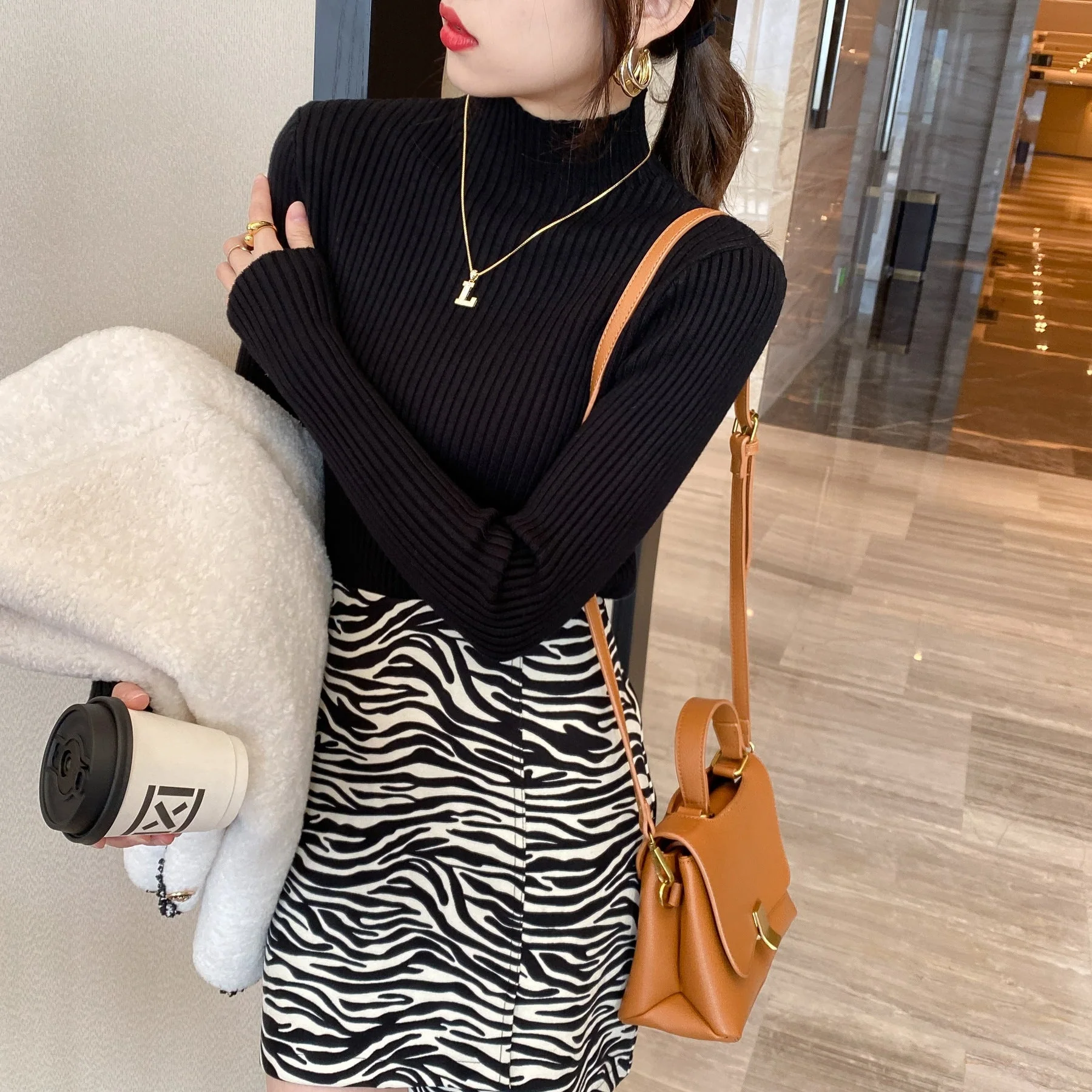 Women’s Semi-Turtleneck Core-Spun Yarn Sweater – Slim Fit Elegant Pullover FD - Image 11