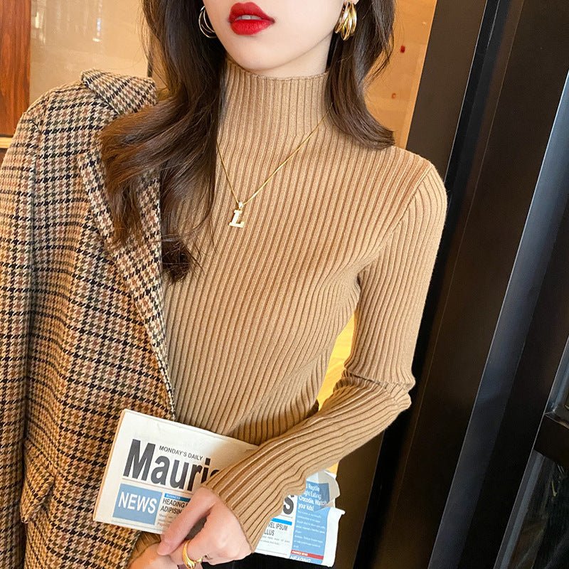 Women’s Semi-Turtleneck Core-Spun Yarn Sweater – Slim Fit Elegant Pullover FD - Image 7