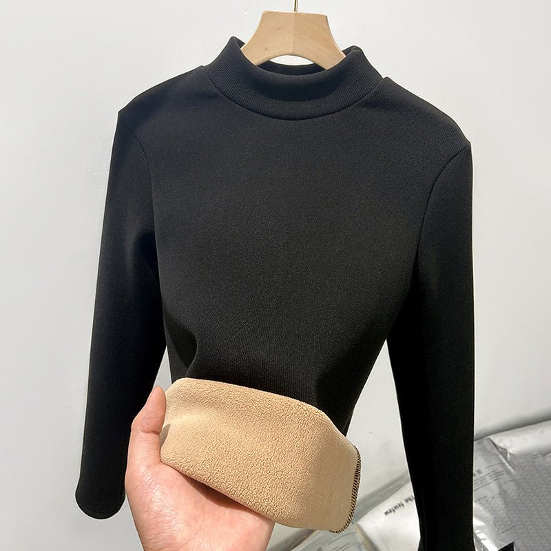 Women’s Semi-Turtleneck Knitted Fleece Top – Slim Fit Thermal Long Sleeve Bottoming Shirt, Warm Inner Pullover for Autumn Winter FD - Image 4
