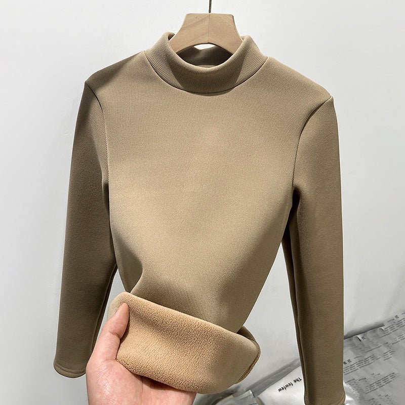 Women’s Semi-Turtleneck Knitted Fleece Top – Slim Fit Thermal Long Sleeve Bottoming Shirt, Warm Inner Pullover for Autumn Winter FD - Image 7