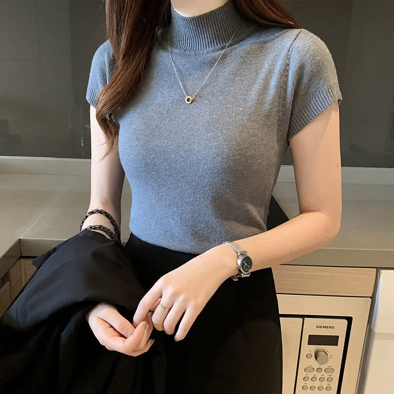 Women’s Semi-Turtleneck Three-Quarter Sleeve Pullover Sweater – Slim Fit Solid Color Commuter Style FD - Image 11