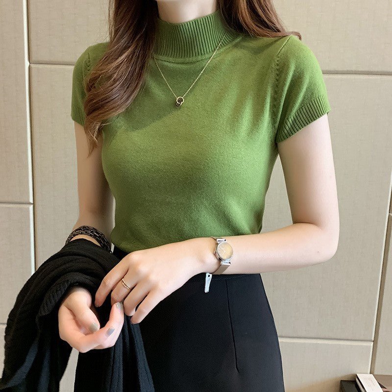 Women’s Semi-Turtleneck Three-Quarter Sleeve Pullover Sweater – Slim Fit Solid Color Commuter Style FD - Image 15