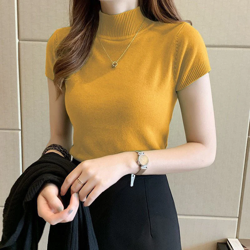Women’s Semi-Turtleneck Three-Quarter Sleeve Pullover Sweater – Slim Fit Solid Color Commuter Style FD - Image 9