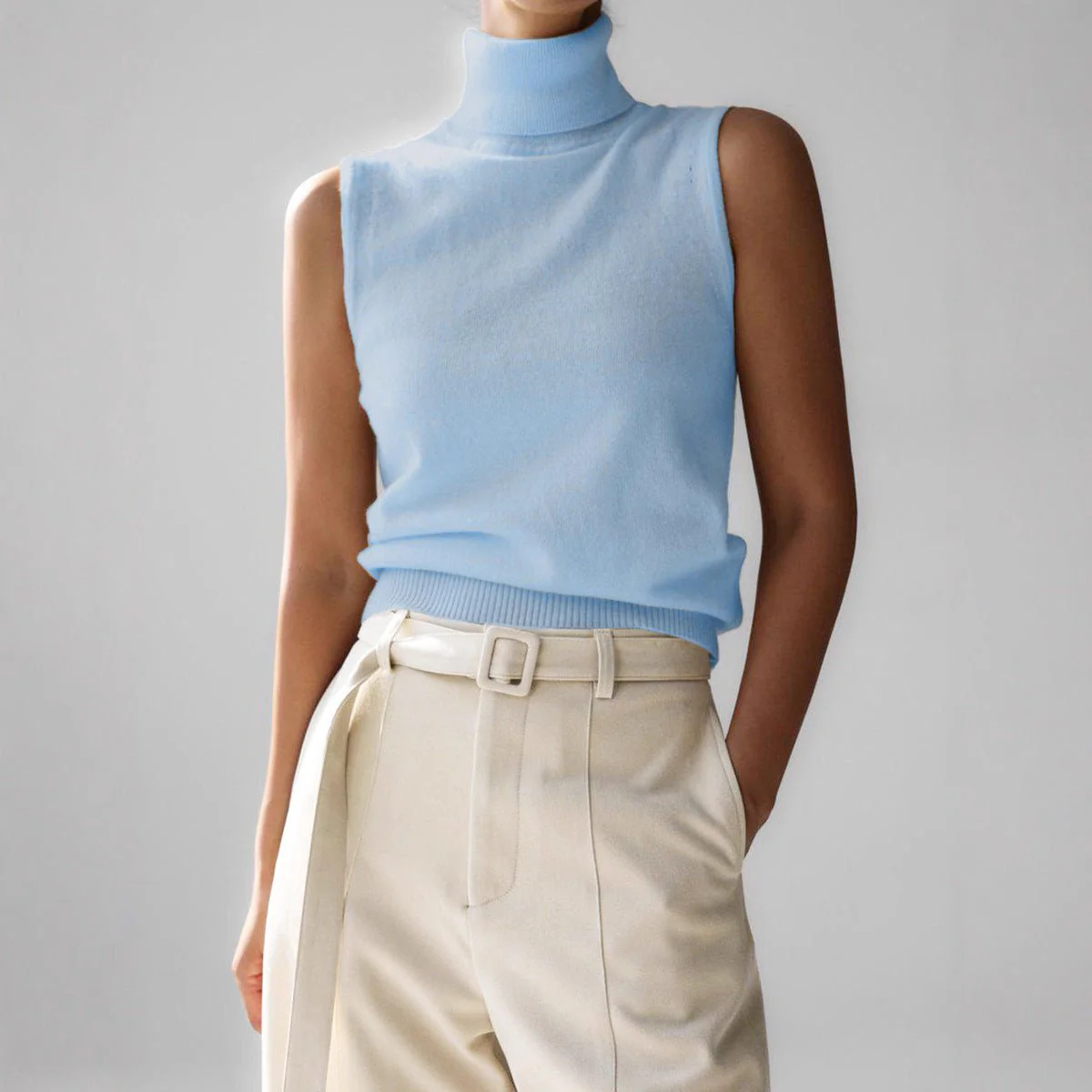 Women’s Sleeveless Slim Fit Top | Minimalist Solid Color Viscose Tank | Korean Casual Style | Autumn 2025 Fashion FD - Image 4
