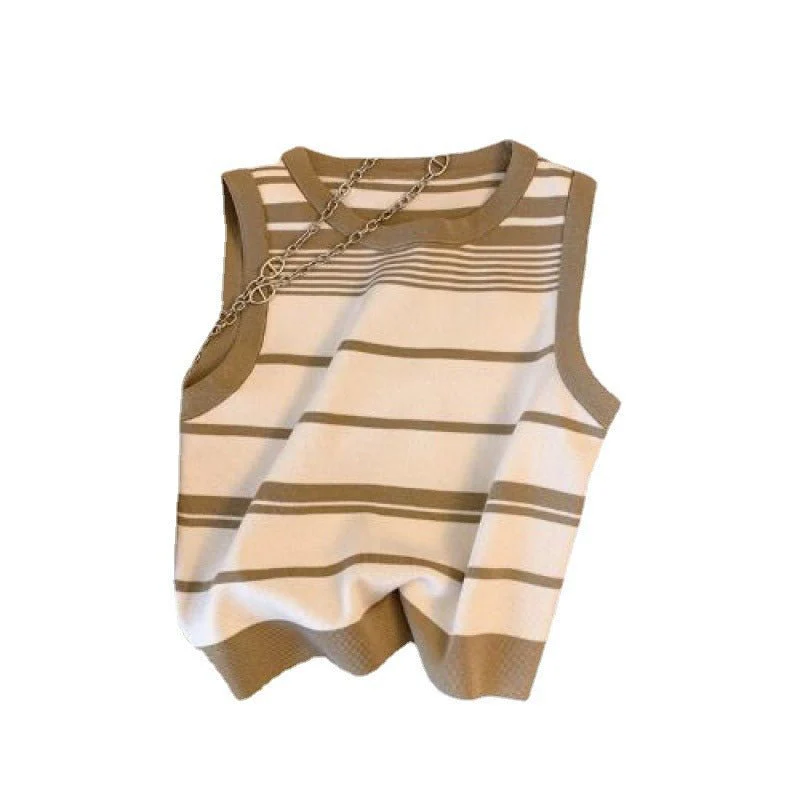 Women’s Sleeveless Striped Knit Sweater | Contrasting Colors Casual Top - Image 5