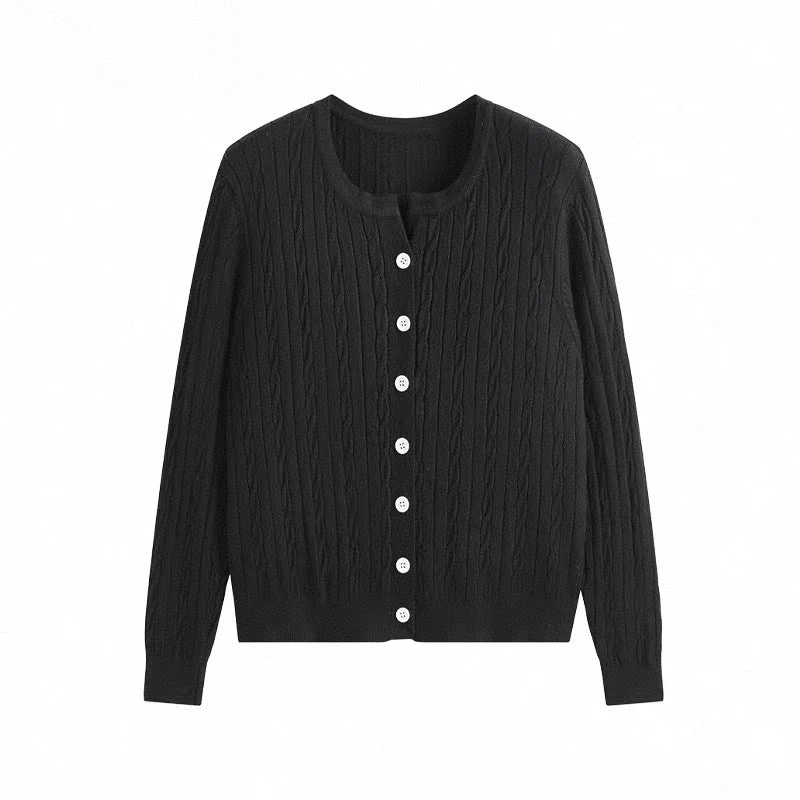 Women’s Slim-Fit Jacquard Round-Neck Cardigan Sweater – Elegant Autumn 2025 FD - Image 6