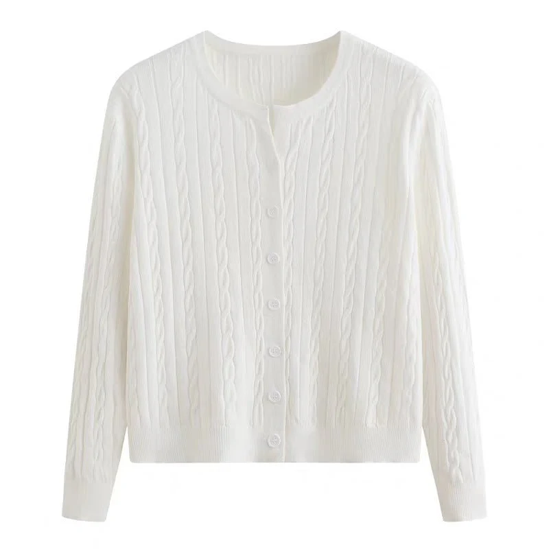 Women’s Slim-Fit Jacquard Round-Neck Cardigan Sweater – Elegant Autumn 2025 FD - Image 7