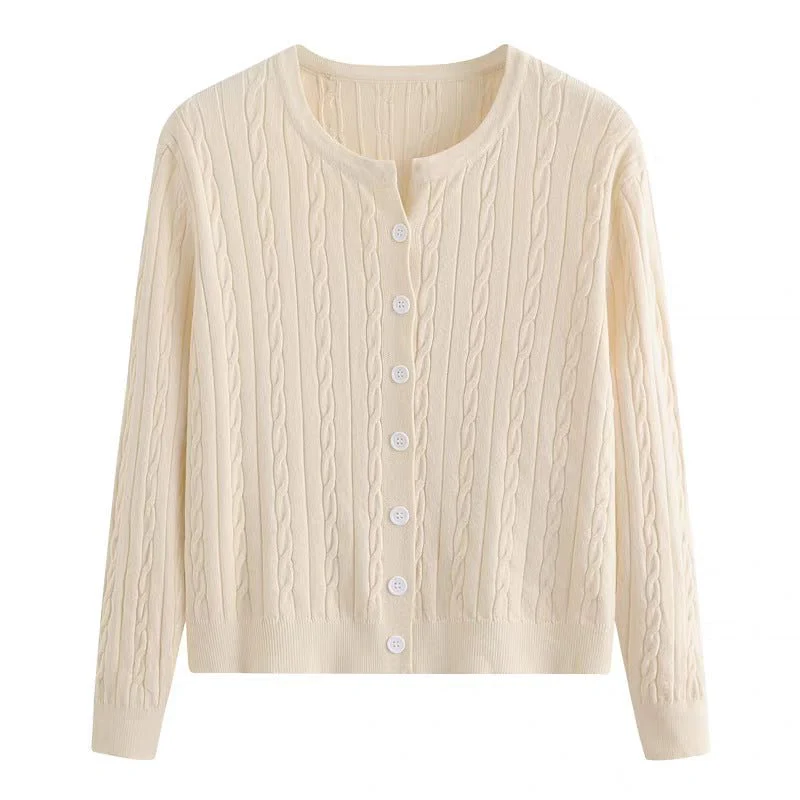 Women’s Slim-Fit Jacquard Round-Neck Cardigan Sweater – Elegant Autumn 2025 FD - Image 8